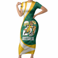 Australia 2026 Soccer Custom Short Sleeve Bodycon Dress Go Socceroos Kangaroo Mascot Green Sporty