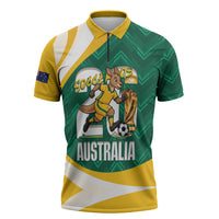 Australia 2026 Soccer Custom Zipper Polo Shirt Go Socceroos Kangaroo Mascot Green Sporty