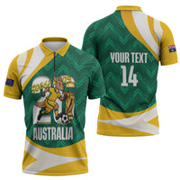 Australia 2026 Soccer Custom Zipper Polo Shirt Go Socceroos Kangaroo Mascot Green Sporty