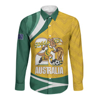 Australia 2026 Soccer Custom Long Sleeve Button Shirt Go Socceroos Kangaroo Mascot Yellow Sporty