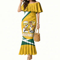 Australia 2026 Soccer Custom Mermaid Dress Go Socceroos Kangaroo Mascot Yellow Sporty