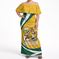 Australia 2026 Soccer Custom Off Shoulder Maxi Dress Go Socceroos Kangaroo Mascot Yellow Sporty