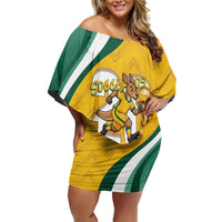Australia 2026 Soccer Custom Off Shoulder Short Dress Go Socceroos Kangaroo Mascot Yellow Sporty