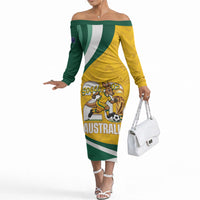 Australia 2026 Soccer Custom Off The Shoulder Long Sleeve Dress Go Socceroos Kangaroo Mascot Yellow Sporty