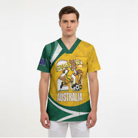 Australia 2026 Soccer Custom Scrub Top Go Socceroos Kangaroo Mascot Yellow Sporty