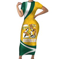 Australia 2026 Soccer Custom Short Sleeve Bodycon Dress Go Socceroos Kangaroo Mascot Yellow Sporty