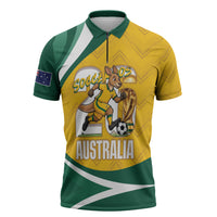 Australia 2026 Soccer Custom Zipper Polo Shirt Go Socceroos Kangaroo Mascot Yellow Sporty