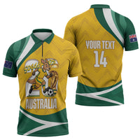 Australia 2026 Soccer Custom Zipper Polo Shirt Go Socceroos Kangaroo Mascot Yellow Sporty