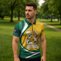 Australia 2026 Soccer Custom Zipper Polo Shirt Go Socceroos Kangaroo Mascot Yellow Sporty