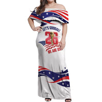 United States 2026 Soccer Custom Off Shoulder Maxi Dress We Are USA Go Champions Flag Waves