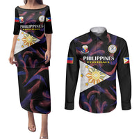 Black puletasi dress and long-sleeve button shirt set with Philippines football graphic