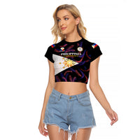 Philippines Football Raglan Cropped T Shirt 2023 World Cup Go Filipinas Feather Black Version - Wonder Print Shop