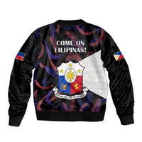 Philippines Football Sleeve Zip Bomber Jacket 2023 World Cup Go Filipinas Feather Black Version - Wonder Print Shop