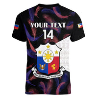 Black V-neck football T-shirt with Philippines crest and bold YOUR TEXT 14 on front