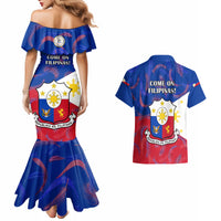 Philippines Football Couples Matching Mermaid Dress And Hawaiian Shirt 2023 World Cup Go Filipinas Feather Flag Version - Wonder Print Shop