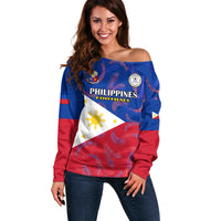 Philippines Football Off Shoulder Sweater 2023 World Cup Go Filipinas Feather Flag Version - Wonder Print Shop