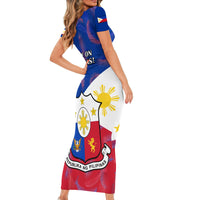 Philippines Football Short Sleeve Bodycon Dress 2023 World Cup Go Filipinas Feather Flag Version - Wonder Print Shop