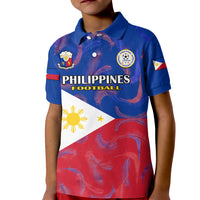 Kids blue polo shirt with short sleeves, Philippines Football front print