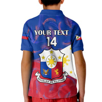 Kids blue polo shirt with back text YOUR TEXT 14, Philippines crest and flag graphic