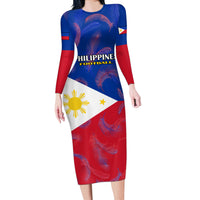 Custom Philippines Football Long Sleeve Bodycon Dress 2023 World Cup Go Filipinas Feather Flag Version - Wonder Print Shop
