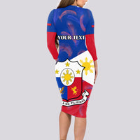 Custom Philippines Football Long Sleeve Bodycon Dress 2023 World Cup Go Filipinas Feather Flag Version - Wonder Print Shop