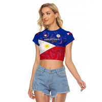 Custom Philippines Football Raglan Cropped T Shirt 2023 World Cup Go Filipinas Feather Flag Version - Wonder Print Shop