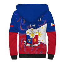 Sherpa-lined zip hoodie in blue and red with Philippines crest and star graphic on back