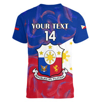 Custom Philippines Football Women V Neck T Shirt 2023 World Cup Go Filipinas Feather Flag Version - Wonder Print Shop