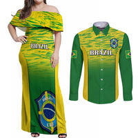 Matching off-shoulder maxi dress and long-sleeve button shirt set with Brazil graphics