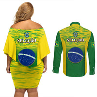 Brazil gradient yellow-green off-shoulder back short dress with matching long-sleeve button shirt