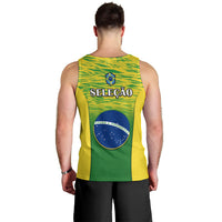 Brazil men's tank top with green, yellow, and blue back graphic