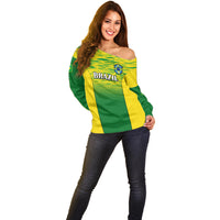 Brazil Football Off Shoulder Sweater 2023 World Cup Go Selecao Gradient Style - Wonder Print Shop