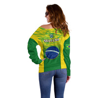 Brazil Football Off Shoulder Sweater 2023 World Cup Go Selecao Gradient Style - Wonder Print Shop