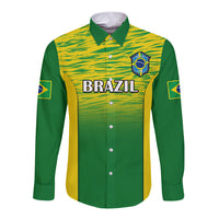 Green and yellow gradient long-sleeve button shirt with BRAZIL print and crest