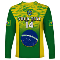 Brazil long-sleeve football shirt back, green-yellow gradient with YOUR TEXT 14 and crest