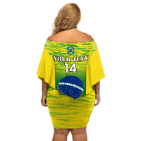 Custom Brazil Football Off Shoulder Short Dress 2023 World Cup Go Selecao Gradient Style - Wonder Print Shop