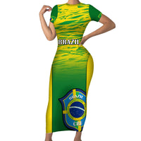 Custom Brazil Football Short Sleeve Bodycon Dress 2023 World Cup Go Selecao Gradient Style - Wonder Print Shop