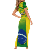 Custom Brazil Football Short Sleeve Bodycon Dress 2023 World Cup Go Selecao Gradient Style - Wonder Print Shop