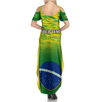 Green yellow gradient cold-shoulder maxi dress with scoop back and Brazil flag hem