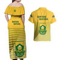South Africa Soccer Couples Matching Off Shoulder Maxi Dress and Hawaiian Shirt 2023 World Cup Go Banyana Banyana Yellow - Wonder Print Shop