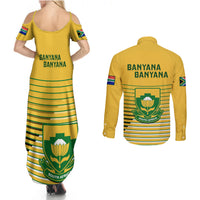 Yellow soccer-themed maxi dress and long-sleeve button shirt set, back crest