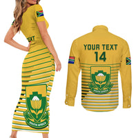 Custom South Africa Soccer Couples Matching Short Sleeve Bodycon Dress and Long Sleeve Button Shirts 2023 World Cup Go Banyana Banyana Yellow - Wonder Print Shop