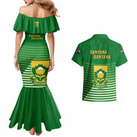 Green mermaid dress and matching striped Hawaiian shirt with BANAYANA on back