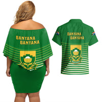 South Africa Soccer Couples Matching Off Shoulder Short Dress and Hawaiian Shirt 2023 World Cup Go Banyana Banyana Green - Wonder Print Shop