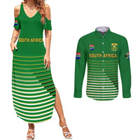 Green maxi dress and long-sleeve button shirt set, cold-shoulder, striped sports graphics