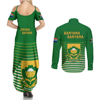 Green maxi dress and long-sleeve button shirt set, back graphics with crest and striped bands
