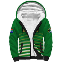 Green sherpa-lined soccer hoodie, full-zip front, striped panel and sleeve flags