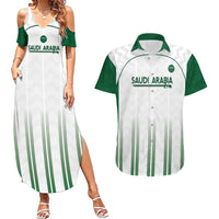 Custom Saudi Arabia Football Couples Matching Summer Maxi Dress and Hawaiian Shirt Go Green Falcons Sporty - White Version - Wonder Print Shop