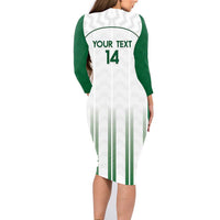 Custom Saudi Arabia Football Family Matching Long Sleeve Bodycon Dress and Hawaiian Shirt Go Green Falcons Sporty - White Version - Wonder Print Shop