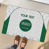 Custom Saudi Arabia Football Rubber Doormat Go Green Falcons Sporty - White Version - Wonder Print Shop